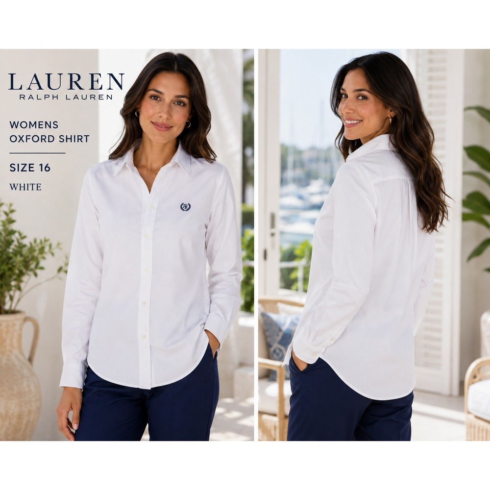 Lauren Ralph Lauren Womens 16 White Oxford Button Shirt Long Sleeve Classic 1862